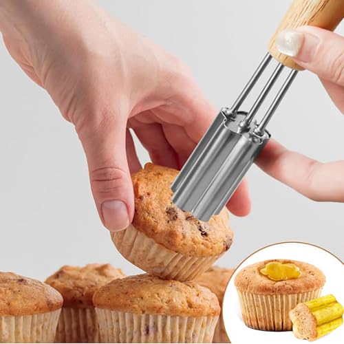 Cupcake-Ausstichwerkzeug aus Edelstahl 16cm Blumenlochschneider & Entkerner | Backzubehör Küchenwerkzeug mit Holzgriff Wiederverwendbar Spülmaschinengeeignet Für Cupcake Muffin Füllungen