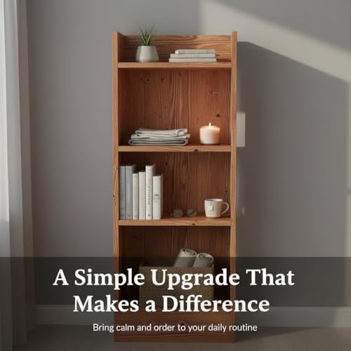 Image of FURLAY Modern Minimalist Wood Ladder Shelf - 4-Tier Open Storage Unit, Space-Saving Organizer for Bathroom, Kitchen, and Living Room (Woodland)