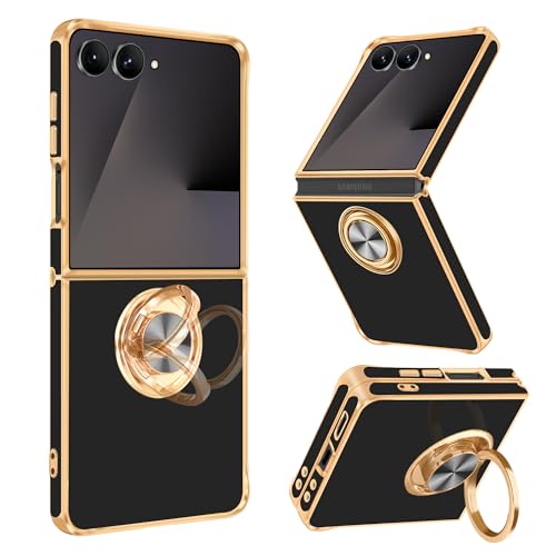 Coque Galaxy Z Flip 7 anti-chute avec anneau de maintien et fixation magnétique noire