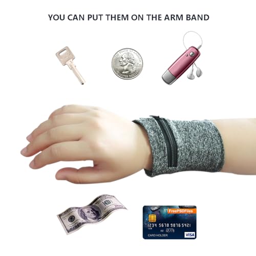 Image of boshiho Unisex Zippered Wristband Pouch Runner's Wrist Pocket Reversible Wrist Wallet