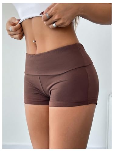 SOLY HUX Women's Low Elastic Waist Micro Shorts Fold Over Skinny Athletic Workout Shorts3