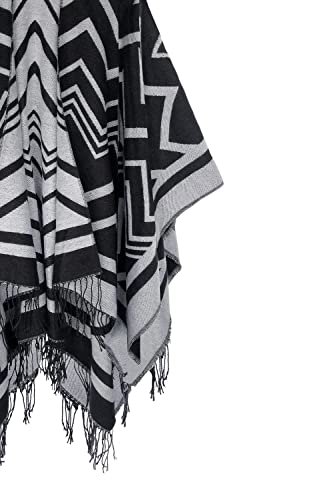 Urban CoCo Casaco feminino de inverno, vintage, poncho, cobertor, borla, xale, #2 - Preto, Free size