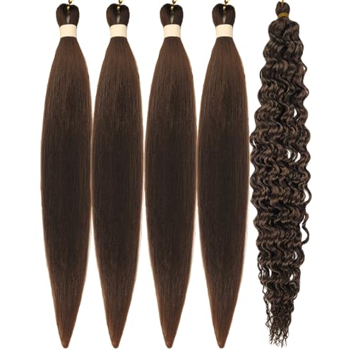Brown Braiding Hair Pre stretched Boho Braids Prestretched Braiding Hair for Bohemian Hair Ez Braid Micro Braiding Hair Synthetic Curly Deep Wave Braids
