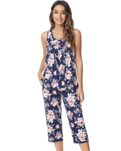 Image of NACHILA Bamboo Viscose Cooling Pajamas for Women, Tank Top and Capri Pants