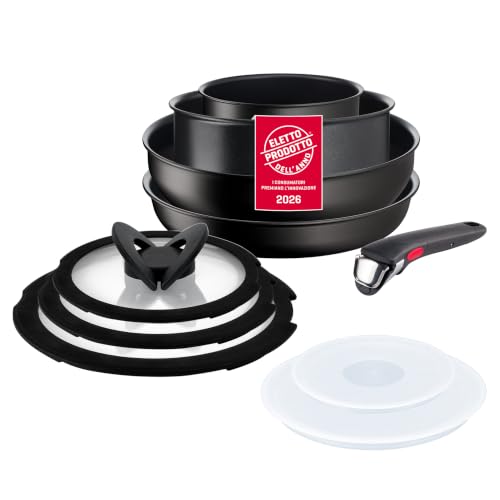 Lagostina Ingenio Intensive Pro, Set 10 Pezzi, 4 Corpi Pentola, 3 Coperchi in Vetro, 2 Coperchi in Plastica e Manico Rimovibile, Rivestimento in Titanio,per Tutte le Fonti di Calore Inclusa Induzione