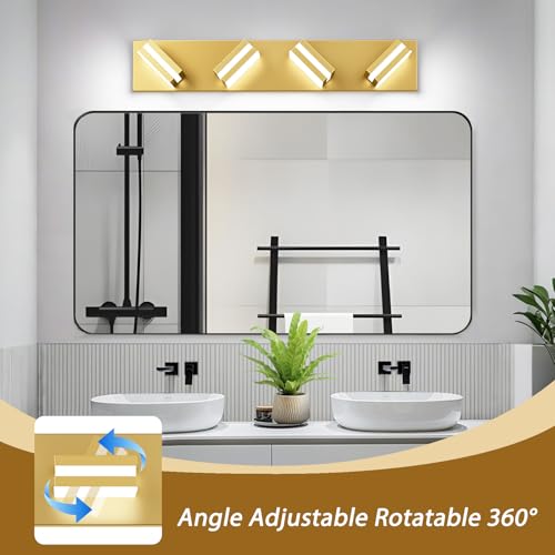 Image of IZORRO LED Modern Bathroom Lights Fixtures(4-Light,Dimmable,360Rotate),Brushed Glod Acrylic Wall Lighting,Vanity Lights for Bathroom Over Mirror - 6000k 24In (No Assembly Required)