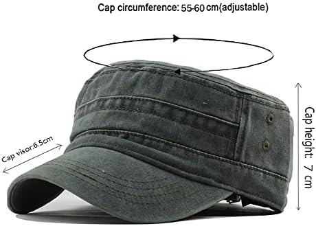 YULOONG Military Cap Vintage Washed Denim Army Caps Cotton Flat Top Cap Outdoor Sports Casual Sunhat Adjustable Size for Men Women