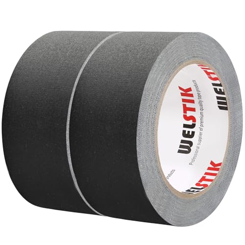 Image of WELSTIK Non-Reflective Black Upgraded Version Gaffers Tape, 1.88 inch x 22 Yards, 2 Pack, Matte Surface, Easy Tear, Temporary Fixation, No Residue, Water Resistant