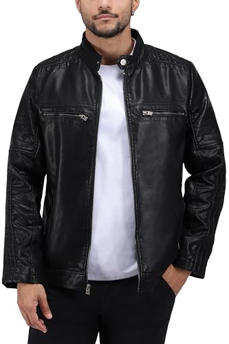 Image of X-Ray Men's Slim Fit Faux-Leather Moto Jacket with Removable Hood