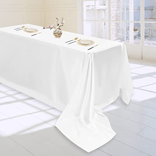 Mtreo 10 Packs White Table Cloth Rectangle Rectangle Tablecloth Satin Tablecloths White Tablecloths For Rectangle Tables 57X108 Inch Bright Silk Table Cloth Rectangle Table For Wedding #TOP7