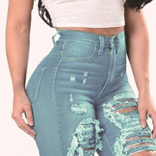 JEKE-DG Women's Skinny Destroyed High Waist Jeans Stretch Distressed Ripped Denim Slim Butt Lifting Skinny Trousers3