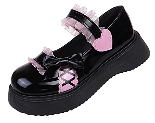 Duberess Women's Gothic Mary Janes Ankle Strap Chunky Heel Uniform Dress Pumps Lolita Shoes