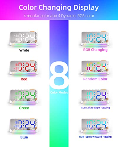 [Mirror] Super Loud Alarm Clock For Bedroom, Heavy Sleepers, Adults | Dynamic Rgb Color Changing Clock For Teens, Kids | Small Bedside Digital Clock With Led Display, Atmosphere Light, Usb Charger #TOP2