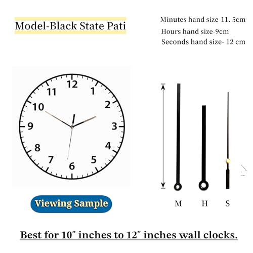 Image of Black Metal Clock Hands Replacement Set - Modern Metallic Needles for DIY Wall Clock Making, Resin Art & Crafts (Set of 1) (Black State Pati)