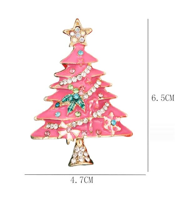 Image of Christmas Brooch Pins Crystal Christmas Tree Snowflake Jingle Bell Reindeer Enamel Brooches Holiday Party Gift for Women