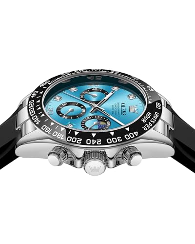 Image of OLEVS Men Analog Quartz Waterproof Watches Multifunction Chronograph Diamond Moon Phase Luminous Silicone Band Wrist Watches