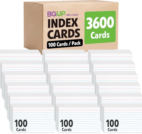 BGUP 3600 PCS Index Cards Bulk, 3x5 Flash Cards for Studying, White Notecards Lined, Ruled Index Cards for School, Home and Office, 100 Per Pack, (36 Pack)