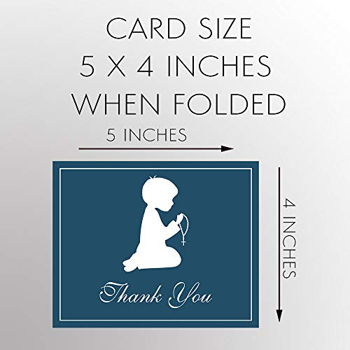 The Invite Lady First Holy Communion Thank You Cards Christening CCD Catholic School Religious Cross Navy Blue Rosary Boy Praying Baptism Thanks Folding Thank You Notes (24 count) - Thumbnail 2