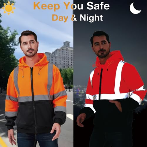 High Visibility Safety Hoodie, Reflective Workwear Sweatshirt, Neon Yellow and Black, Zip-Up4
