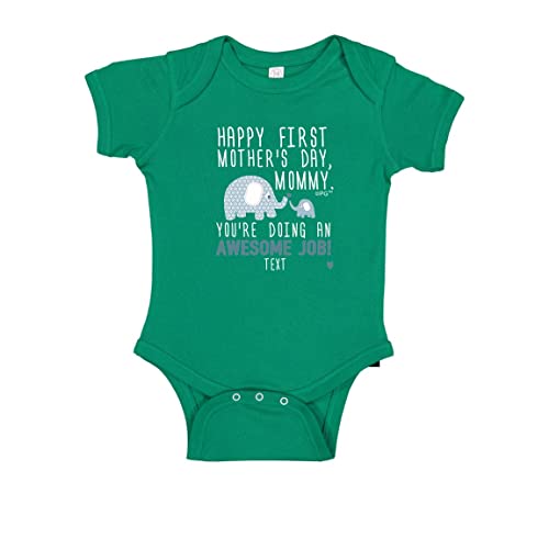 Personalized Mother's Day Outfit for Infant Blue Elephant Onsie Bodysuit 24 Months Kelly Green