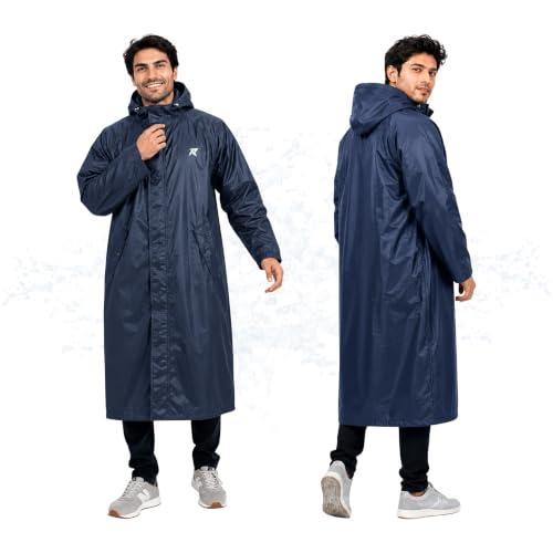 Image of ROCKSPORT Water Proof Long Rain Coat With Adjustable Hood For Mens - Blue
