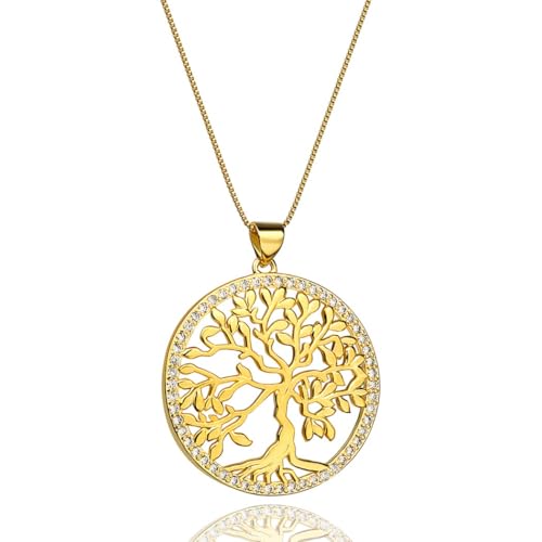 LOMISS COLAR FOLHEADO A OURO 18K ARVORE DA VIDA ZIRC&Ocirc;NIA COLARES FEMININOS