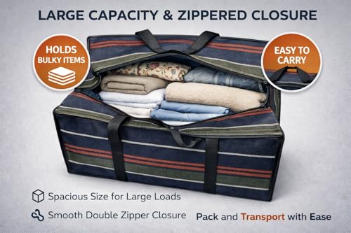 Image of Multipurpose Extra Large Heavy Duty Storage Organizer Bag | Reusable Foldable Canvas Shopper Tote with Strong Handles | Durable Eco-Friendly Carry Bag, (Rust Orange Color) Pack Of 1