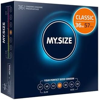 MY.SIZE Classic Condones talla 4 | Ancho 57 mm | Paquete grande 36 unidades | Preservativos premium extra delgados | Ultra sensibles y delicados | Grosor 0,07 mm | Veganos