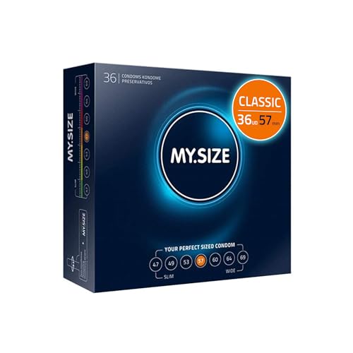 MY.SIZE Classic Condones talla 4 I Ancho 57 mm I Paquete grande 36 unidades I Preservativos premium extra delgados I Condones ultra sensibles y delicados I Grosor 0,07 mm I Condones veganos