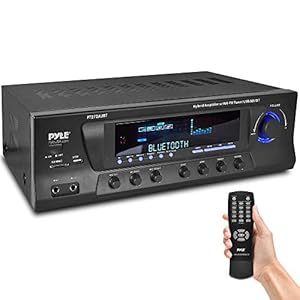 Pyle Wireless Bluetooth Audio Power Amplifier – 300W 4 Channel Home Theater Stereo Receiver with USB, AM FM, 2 Mic IN with Echo, RCA, LED, Speaker Selector – For Studio, Home Use – PT272AUBT, Black
