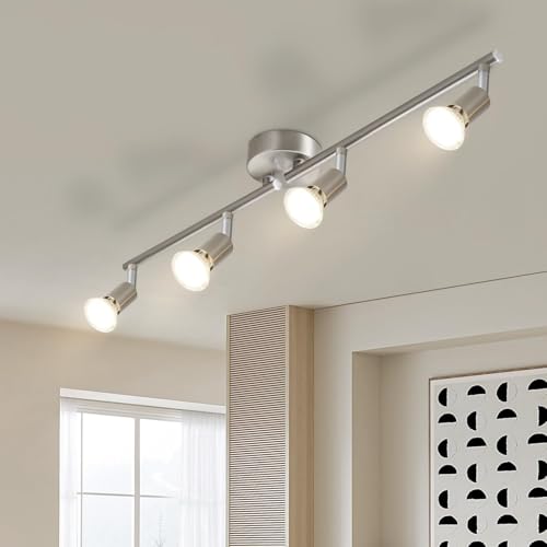 Lichtmaler Deckenstrahler 4 Flammig Deckenspots - LED Deckenlampe GU10 Edelstahl deckenleuchte Schwenkbar 330&deg; Industrial k&uuml;chenlampe Schlafzimmerlampe Flur Ohne Leuchtmittel