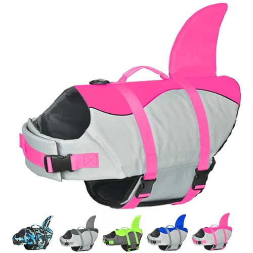 Doglay Dog Life Vest, Ripstop Cute Shark Dog Life Jacket with Superior Buoyancy and Rescue Handle, Adjustable Dog Life Vests for Boating Swimming, Pet Flotation Vest for Small Medium Large D