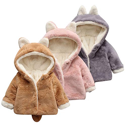 Infant Baby Boys Girls Faux Fur Jacket Coat Kids Cat Ears Hoodie with Tail Toddler Fleece Zipper Up Outwear Plush Tops