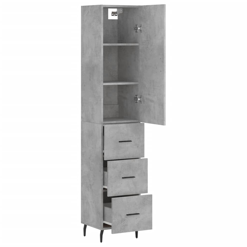 Armadietto alto di alta qualità grigio cemento con legno da 34,5 x 34 x 180 cm, molto spazio, pratica porta, piedini in metallo stabili, ideale per soggiorno, sala da pranzo, corridoio