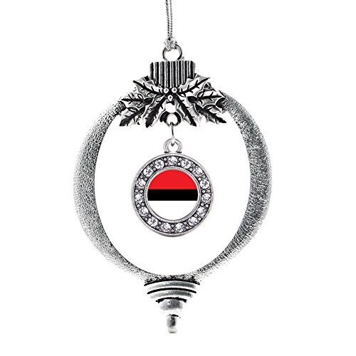 Inspired Silver - Red and White Ball - Silver Christmas Ornament - Circle Charm Christmas Tree Ornament with Cubic Zirconia - Holiday Hanging Decoration