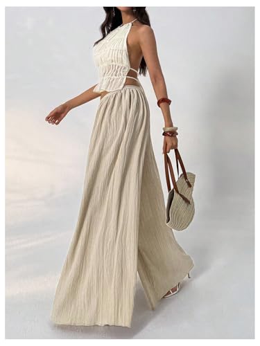 SHENHE Women's Wide Leg Palazzo Pants High Waist Textured Flowy Pants Travel Vacation Trousers4