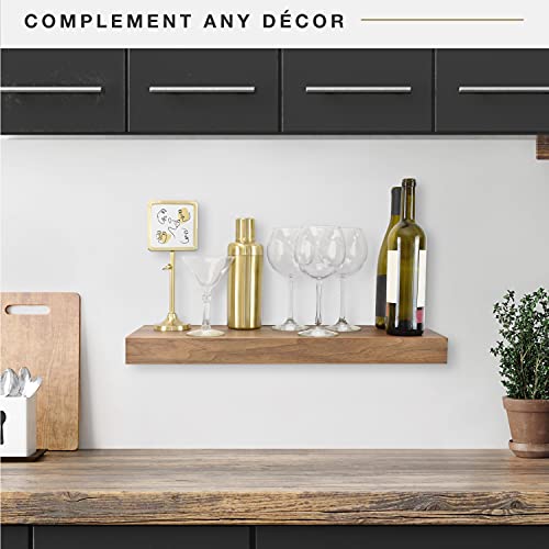 Image of MCS Floating Shelf, Room Decor Wooden Shelf, Walnut Woodgrain, 24 x 8 Inch