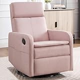 Ketaiyou Swivel Rocking Recliner Chair for Adults, Rocker Nursery Glider Chair for Living Room Bedroom, Upholstered Fabric Reclining Single Sofa Chair (Pink)