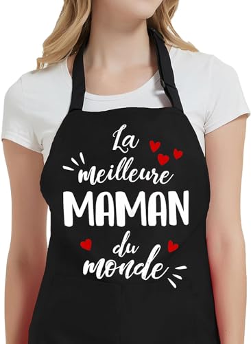 Gkmamrg Cadeau Fete des meres Tablier Cuisine - Cadeau Maman - Tablier Réglable Chef Tabliers pour Cuisine,BBQ,Jardinage Restaurant,Barbecue,Café Cadeau pour Maman