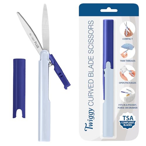Plus Pen Style Non-Stick Compact TSA Twiggy Scissors with Cover, Blue