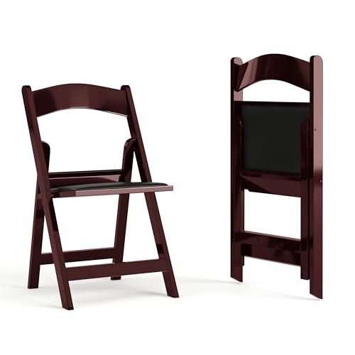 Image of Flash Furniture Hercules Series Folding Chair - Red Mahogany Resin - 2 Pack 800LB Weight Capacity Comfortable Event Chair - Light Weight Folding Chair