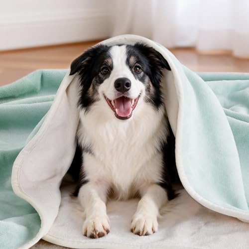 Image of LOOBANI Waterproof Dog Blanket for Couch: Reversible Flannel Bed Blanket for Medium Large Dogs Liquid Proof, Soft Throw Blanket Couch Cover Protector for Sofa, Crate, Travel, Picnic, 50 inch x 60 inch, Green