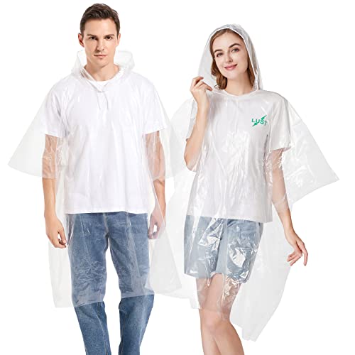 Newbyinn 6 Pack Disposable Rain Ponchos for Adults, Clear Plastic Rain Poncho with Drawstring Hood for Men Women Emergency Travel Hiking Theme Park Camping