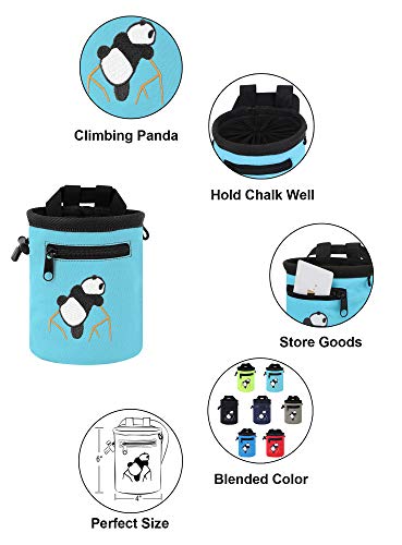 AMC Climbing Chalk Bag with Embroidery/Front Pocket/Belt (Light Blue, 6 inches x 4 inches) - Thumbnail 4