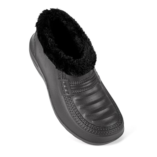 HEYO Gummistiefel Unisex gefüttert Clogs Damen Herren Winterstiefel Leicht EVA Gartenschuhe (Schwarz, EU Schuhgrößensystem, Erwachsene, Numerisch, M, 43)