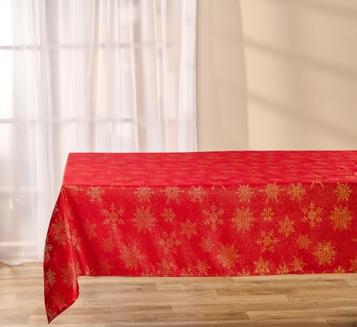 Kadut Christmas Tablecloth, Red & Gold Snowflake Table Cloth, Metallic Fabric Tablecloth. Elevate Your Dining Decor for a Stunning Holiday Experience. (60 x 84 Inch) for 5 Foot Rectangle Tables. by Kadut - Image 7