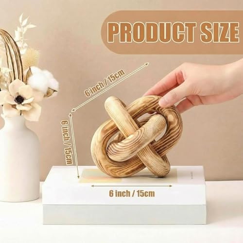 Image of Yalikop 3 Link Wood Knot Decor Rustic Home Decor Accents Hand Carved Coffee Table Decoration, Boho Chain Link Decoration, Modern Shelf, Rustic Objects for Home Living Room Bedroom(Burnt)