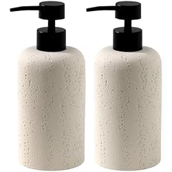 Haocoott Soap Dispensers 400mL 13.5 OZ, 2 PCS Luxurious Hand Dish Lotion Shampoo Soap Dispenser Jar, Travertine Soap Pump Bottles for Kitchen Bathroom Countertop (Cream)