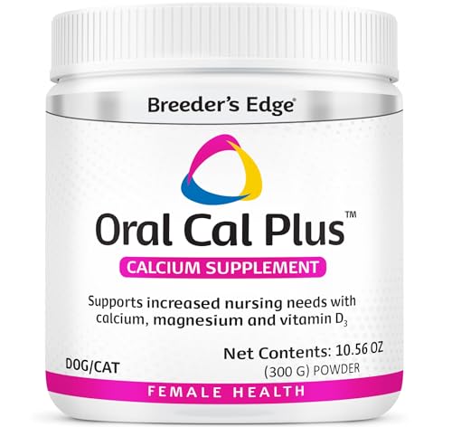 Breeder’s Edge Oral Cal Plus Powder, Calcium & Vitamin D₃ Whelping Supplement for Nursing Dogs...