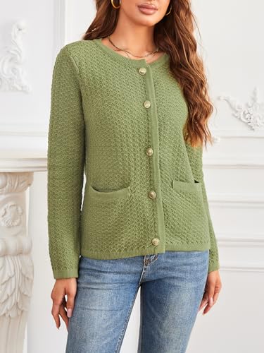 Women's Casual Cardigan Sweaters Open Front Long Sleeve Button Down Crew Neck Knit Jackets with Pockets2